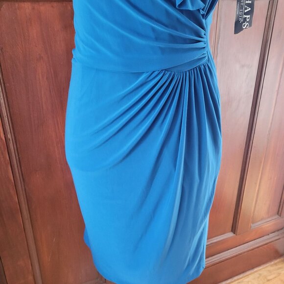 Chaps Blue Sleeveless Ruffle V-Neck Dress  NWT - Picture 3 of 10